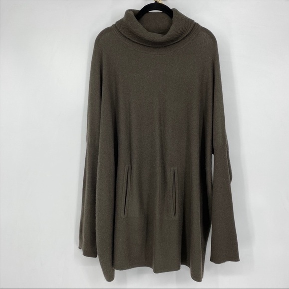 CASHMERE WOOL GARNET HILL Oversized Turtleneck Sweater Brown Pockets Cozy Luxury - Picture 4 of 15
